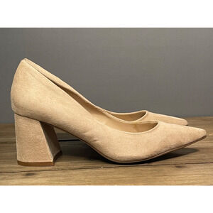 Charles David Women's Arya Pumps Size 9.5 Beige Faux Suede Block Heel